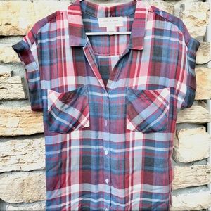 ANTHRO Cloth & Stone Red/Blue Plaid Button Up | S